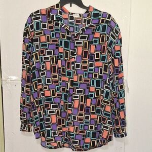 An S.G. Sport Vintage 80's Women's Blouse Bold Pattern Color Block Purple 3X
